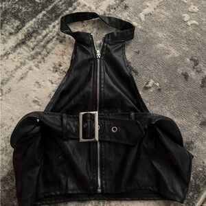 Black Halter Top with Zipper and Belt